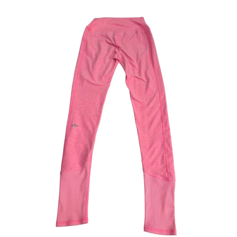 Alo Yoga High Waist Ribbed Goddess Leggings Pink Heathered Size S